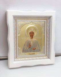 Ікона в білій фігурній рамі з металізованим образом (27х24 см) MS-005 фото