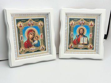 Вінчальна пара ікон у дерев'яній фігурній рамці (27х24 см) VP-038 фото