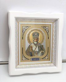 Ікона в білій фігурній рамі з металізованим образом (27х24 см) MS-006 фото