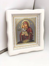 Ікона в білій фігурній рамі з металізованим образом (27х24 см) MS-033 фото
