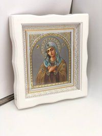 Ікона в білій фігурній рамі з металізованим образом (27х24 см) MS-035 фото