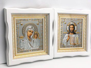 Вінчальна пара ікон у дерев'яній фігурній рамці (27х24 см) VP-005 фото