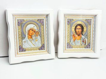 Вінчальна пара ікон у дерев'яній фігурній рамці (27х24 см) VP-016 фото