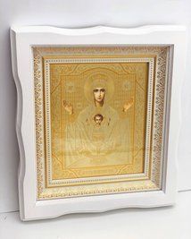 Ікона у білій фігурній рамі з масиву дерева під склом (27х24 см) IK-020 фото